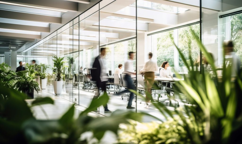 Bright open-plan healthcare office with plants
